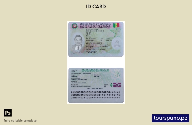 plantilla de identificación de Senegal lista para imprimir